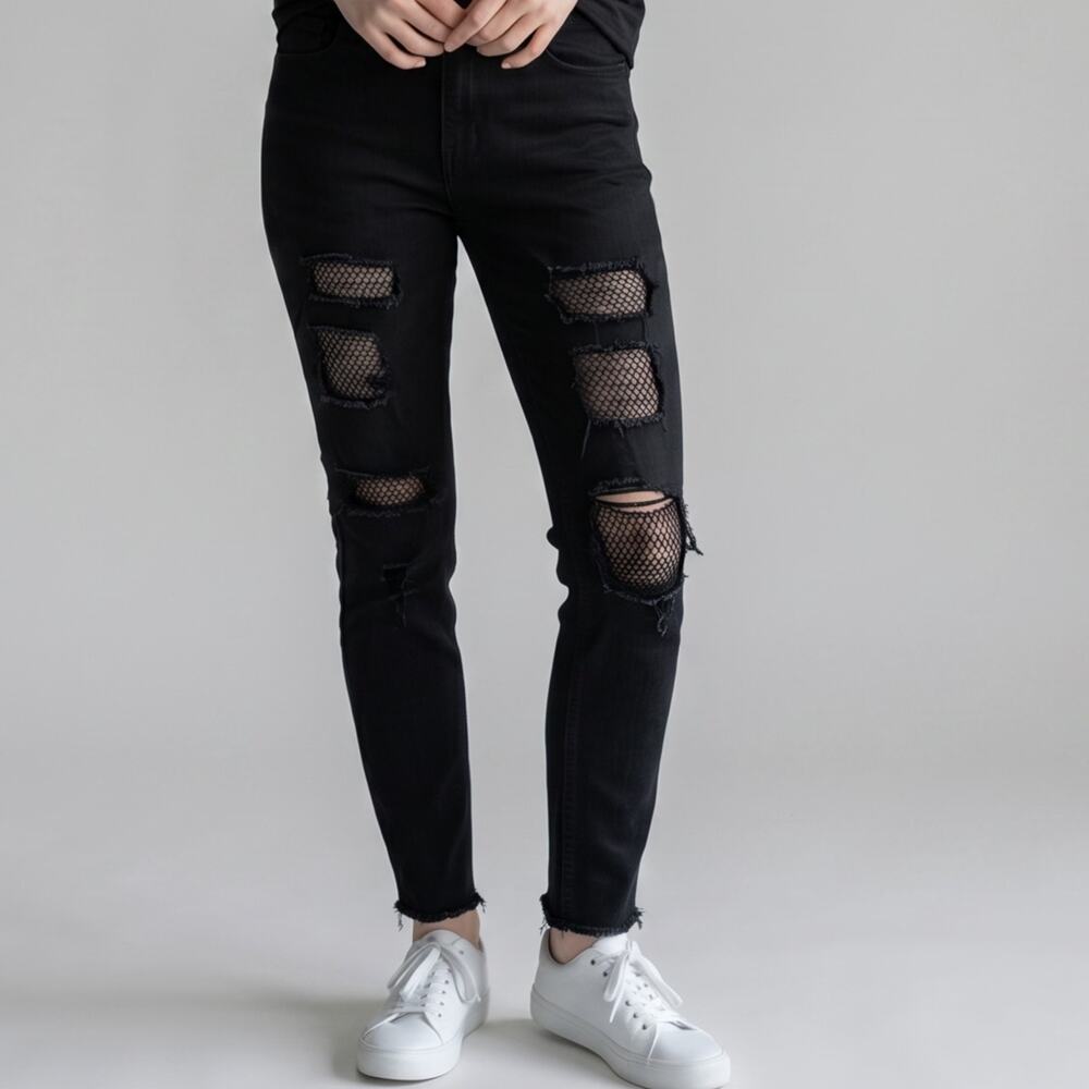 Hot Topic Pants Womens Size 3 Black Skinny Ripped Emo Punk Goth Brand New NWT